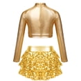thumbnail image 2 of YONGHS Kids Girls Sequins Long Sleeve Crop Top with Shorts Culottes Jazz Hip Hop Dance Costume Gold 6, 2 of 5
