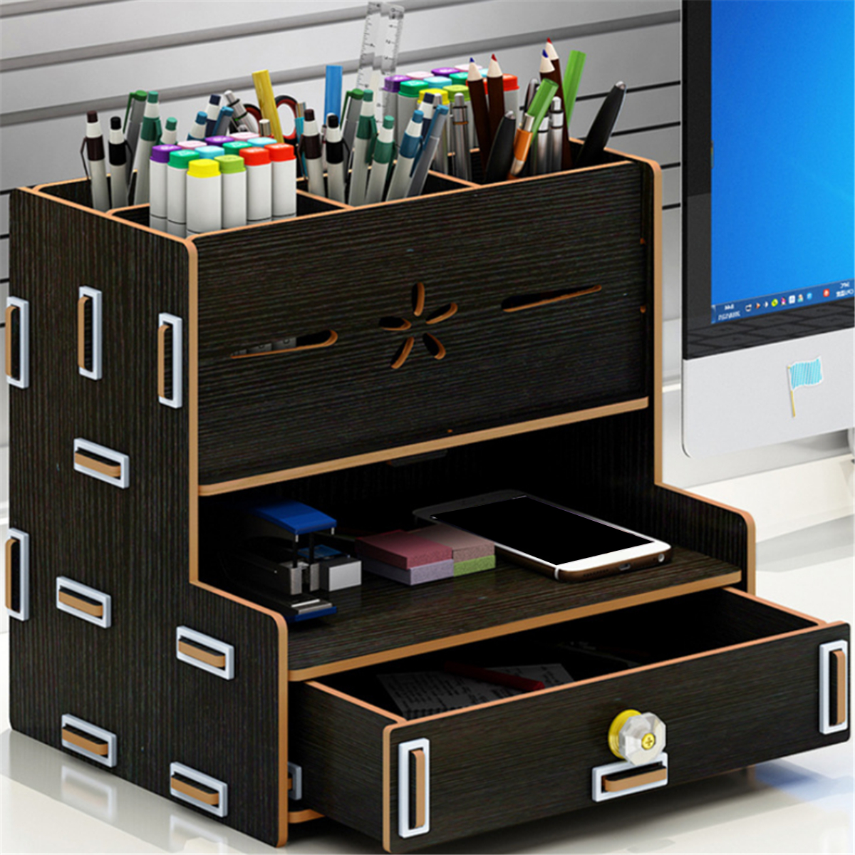 Multifunctional Storage Box Desk Personalized Decoration Wooden Desktop