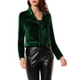 thumbnail image 1 of INSPIRE CHIC Women's Velvet Notched Lapel Zipper Cropped Motorcycle Jacket S Green, 1 of 7