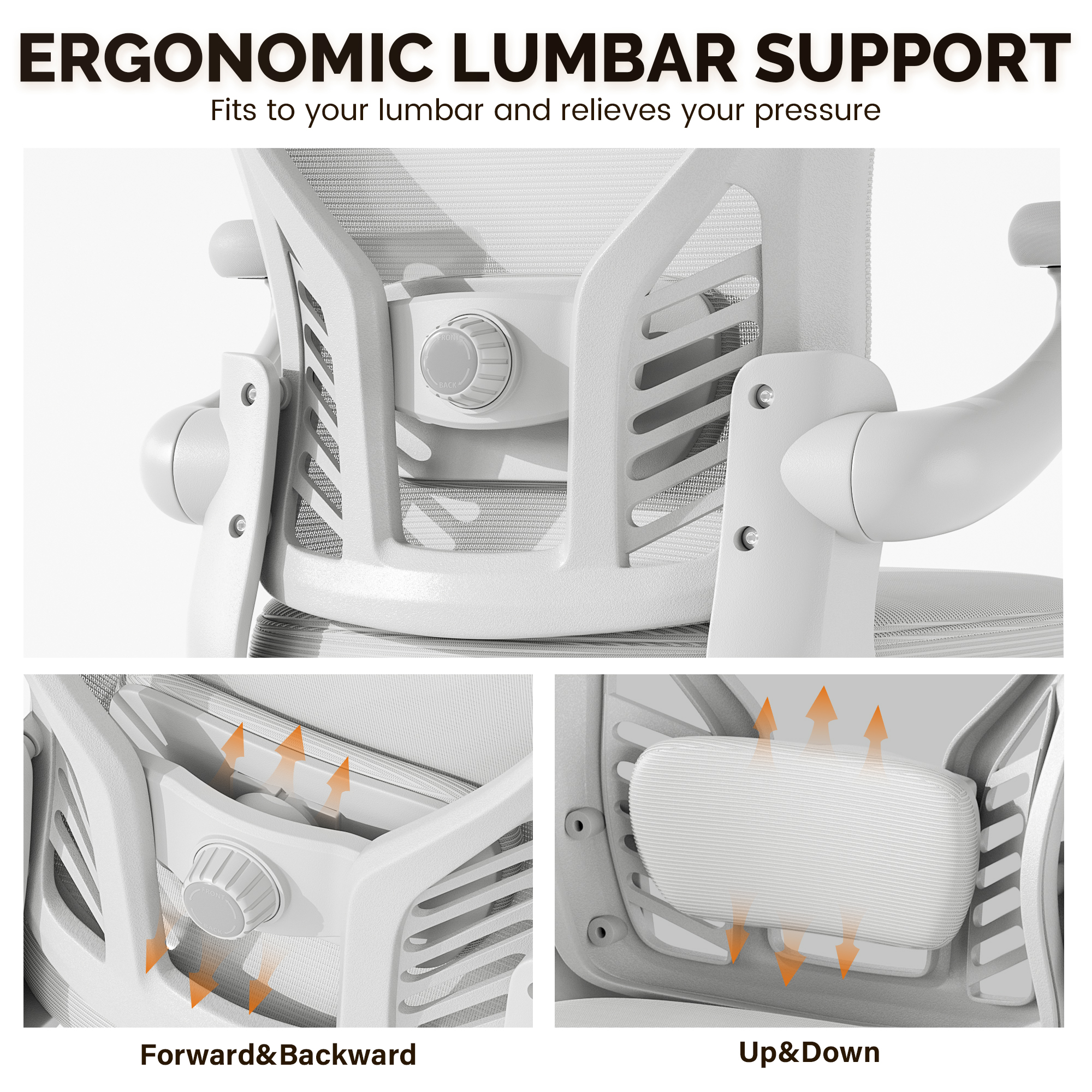iooHug Ergonomic Mesh Office Chair, Computer Desk Chair with Adjustable Lumbar Support and 3D Armrests, Swivel Task Chair for Home Office, White
