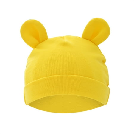 

BIZIZA Baby Hats Toddler Caps Cute Solid Color Pompom Beanie Warm for 6M-3Y Child Yellow One Size