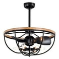thumbnail image 4 of Warehouse of Tiffany Adeline 26 Inch Imitation Wood Grain Matte Black Finish Ceiling Lighted Fandelier with Remote, 4 of 5