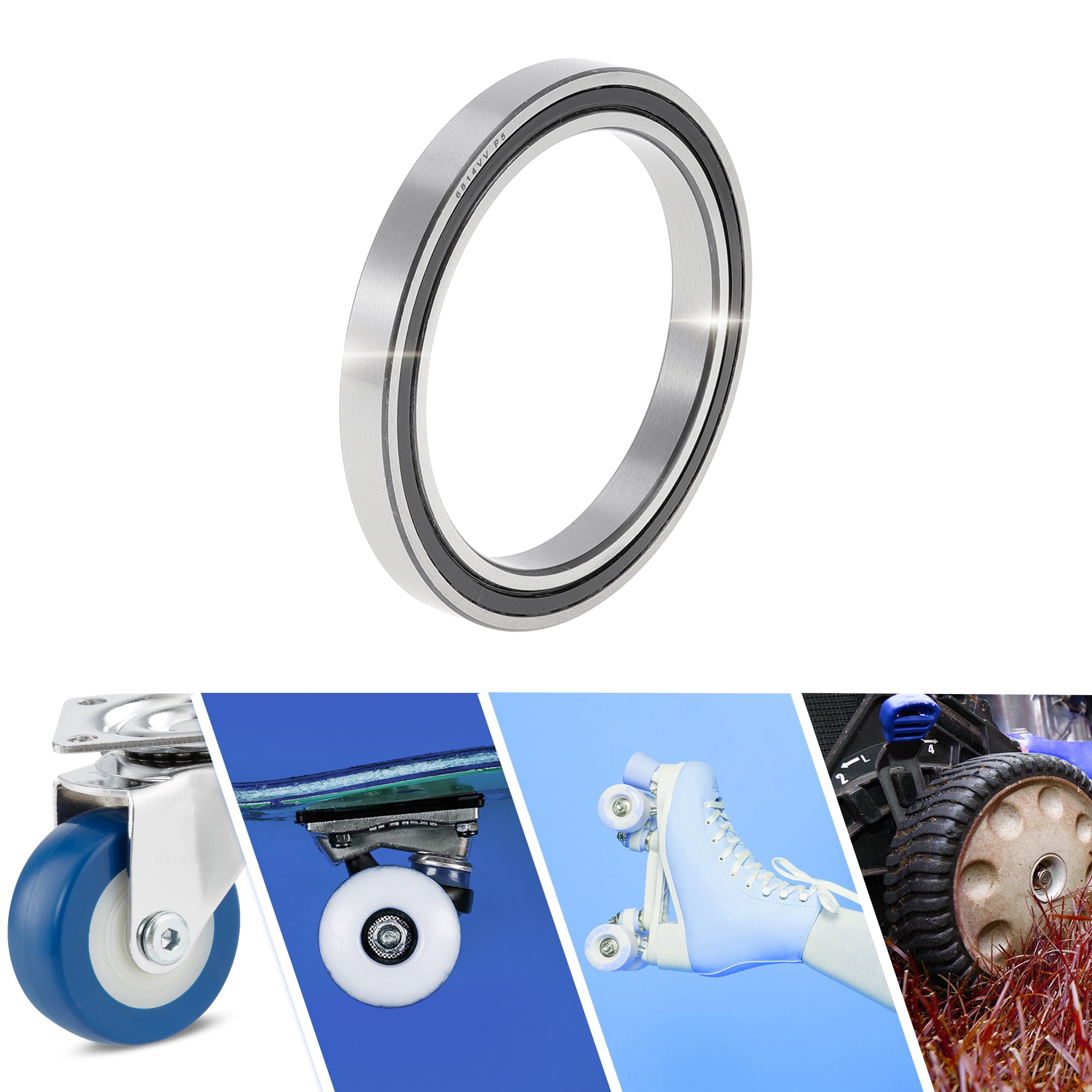 Unique Bargains 6814VV Deep Groove Ball Bearings 70x90x10mm P5 Double Rubber Seal Lubricated Bearings 1 Pc Car Scooter Skateboard Wheel Universal Black Silver Tone
