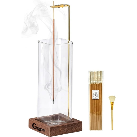 Wooden incense burner and glass ash trap, ash reversal incense burner and 20 sticks of incense