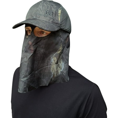 QuikCamo Mossy Oak Duck Blind Camo Face Mask Hunting Hats for Men (OSFM Adjustable) Camo Hunting Face Mask - Turkey Hunting Mask Mesh Camo Hat for Men - Hunting Face Camo Mask