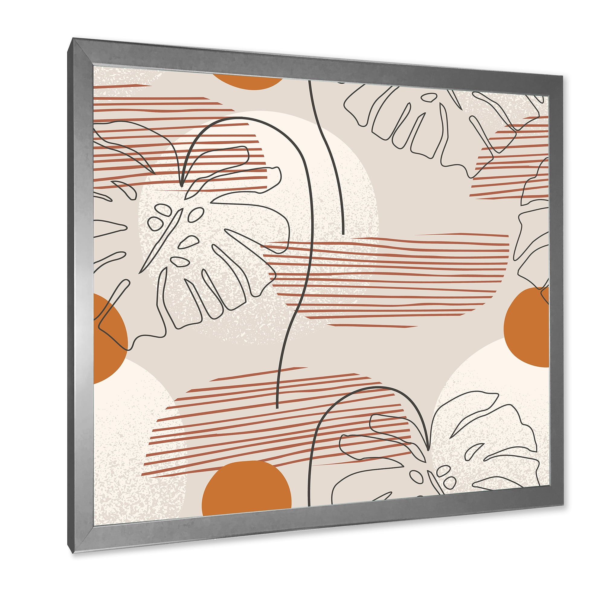 Designart 'Abstract Monstera Leaf and One Line Art Shapes' Modern Framed Art Print