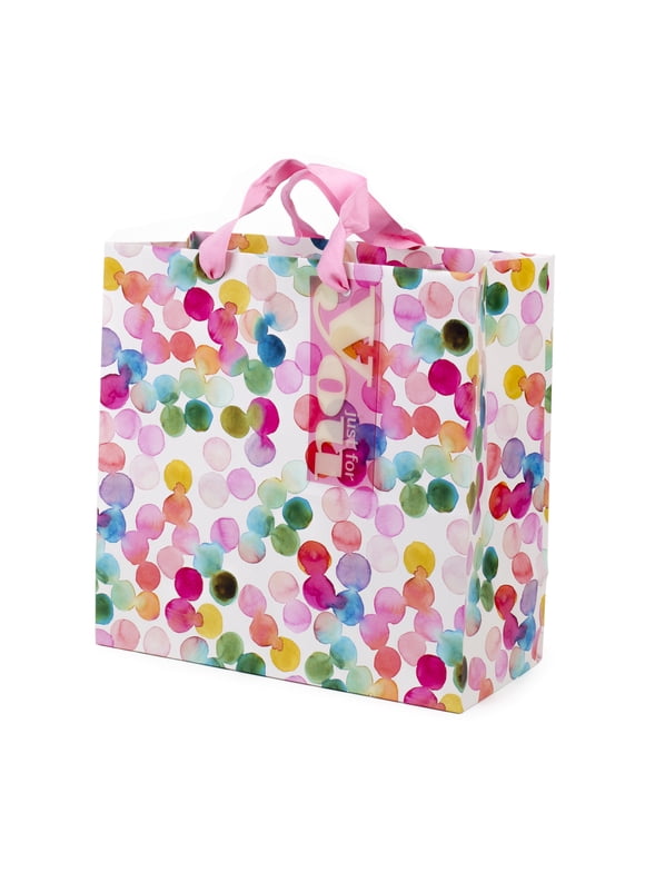 Hallmark Large Square Gift Bag for Birthdays, Bridal Showers, Baby Showers, Weddings and More (Watercolor Dots)