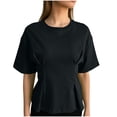 thumbnail image 3 of Pounoo Women's T-Shirts Short Sleeve Crew Neck Cinched Waist Tops Casual Daily Wear Soft Fabric Relaxed Fit Shirts, 3 of 8