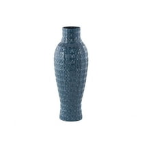 DecMode 24" Dimensional Textured Dark Blue Metal Vase with Wavy Pattern