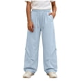 thumbnail image 3 of Loopsun Kids Girls Pants 5 to 16 Years Solid Drawstring Wide Leg Cargo Trousers, 3 of 5