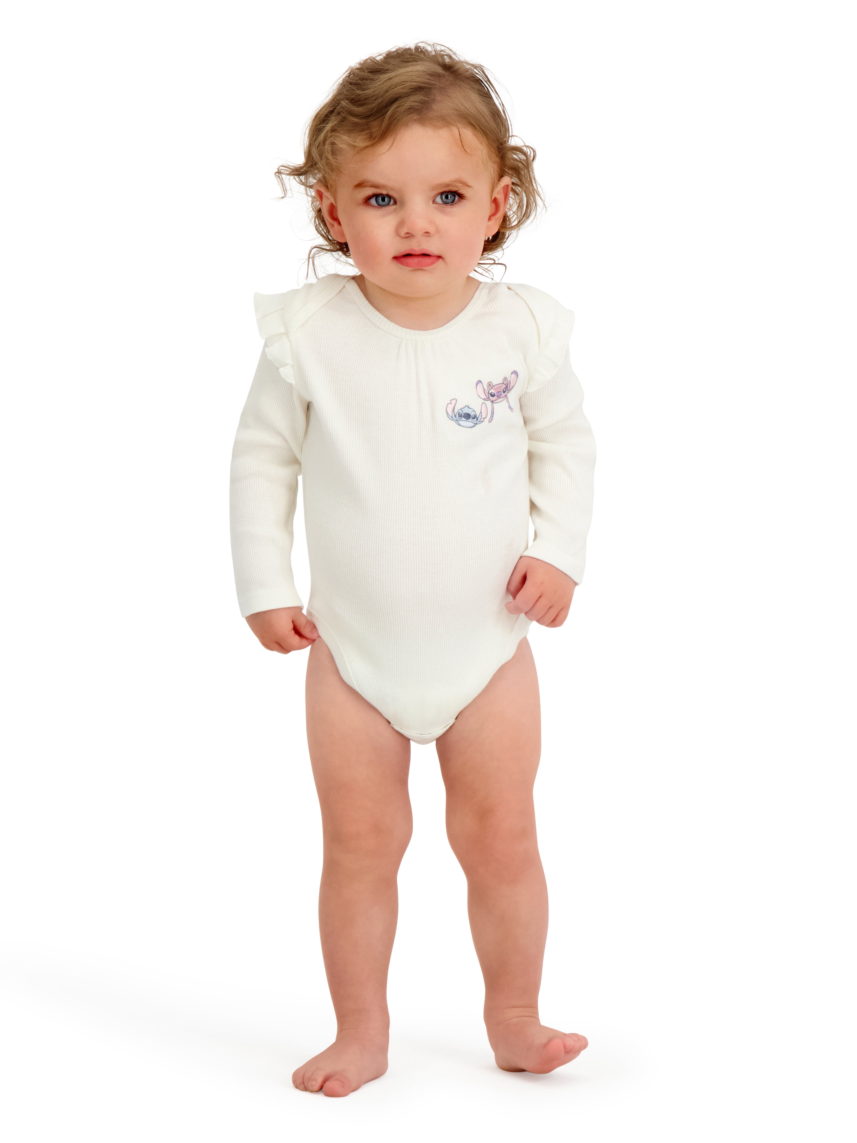 Stitch & Angel Baby Girl 3 Pack Long Sleeve Bodysuits, Size 0-24 Months