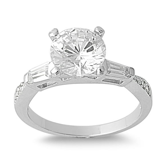 Round Center Cubic Zirconia Ring Sterling Silver 925