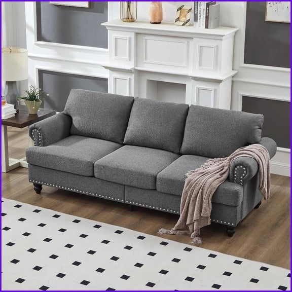 83” American Classic Three-Seater Polyester Sofa – Storage, Removable Covers | Grey | Polyester | Round Arms