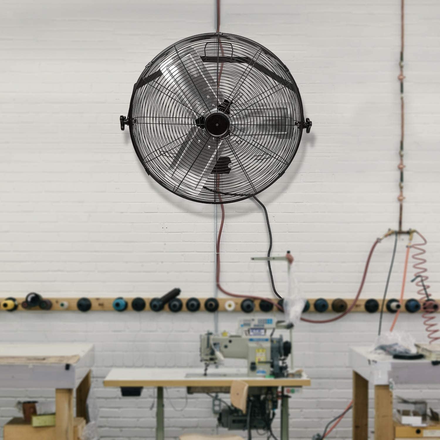 Simple Deluxe 24'' High Velocity Industrial Wall Mount Fan, 3 Speed Commercial Ventilation Metal Fan