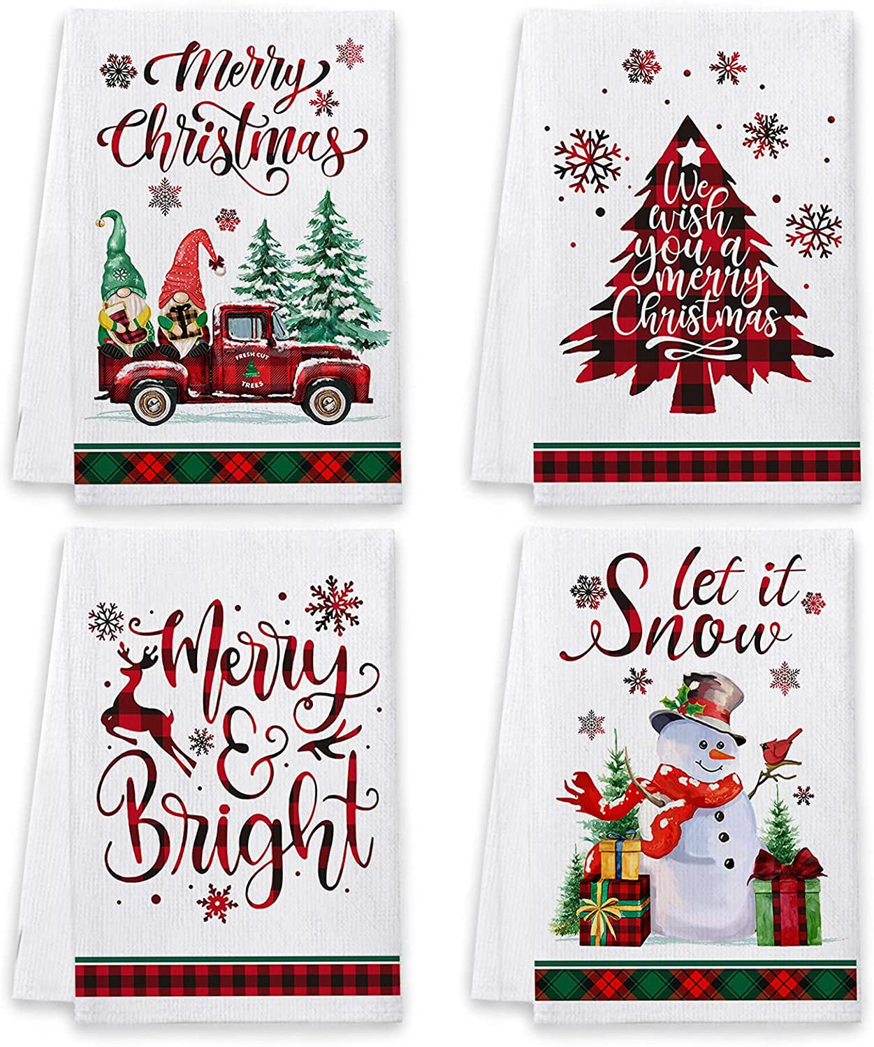 Christmas Kitchen Towels Buffalo Plaid Retro Vintage Truck with Tree 