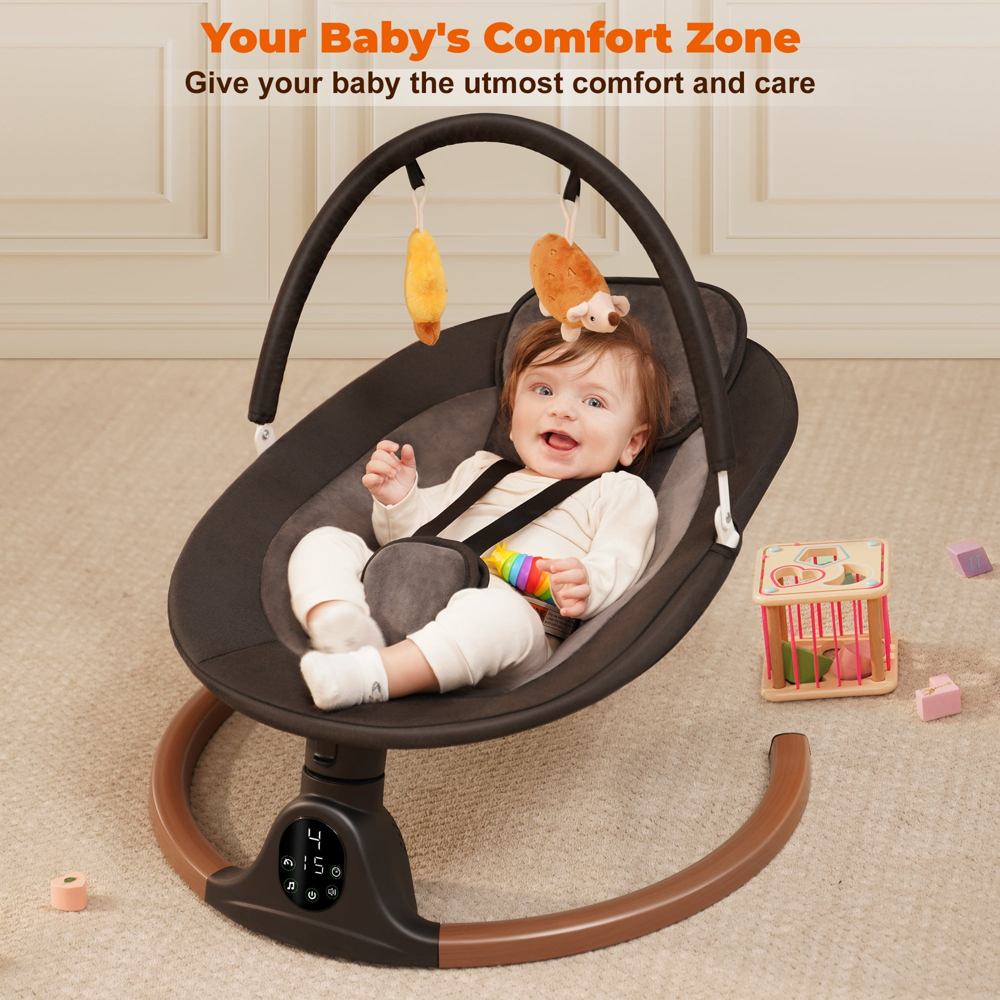 Babyeap Baby Swing for Infants, Electric Swing with 5 Swing Speeds and 10 Lullabies, Black
