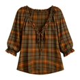 thumbnail image 2 of WCJM V Neck Bohemian Tops for Women 3/4 Sleeve Loose Fit Long Sleeve T Shirts Casual Fall (Brown,5XL), 2 of 5
