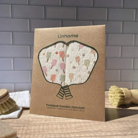 Linhome Pickleball Swedish Dishcloth- Checkered Floral Paddles - 2 Pack