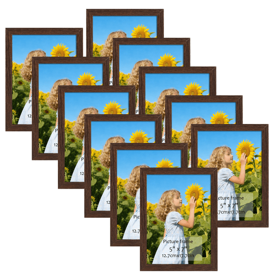 (11 pack)5x7 Picture Frames, Rustic Photo Frame for Tabletop or Wall Display, Brown