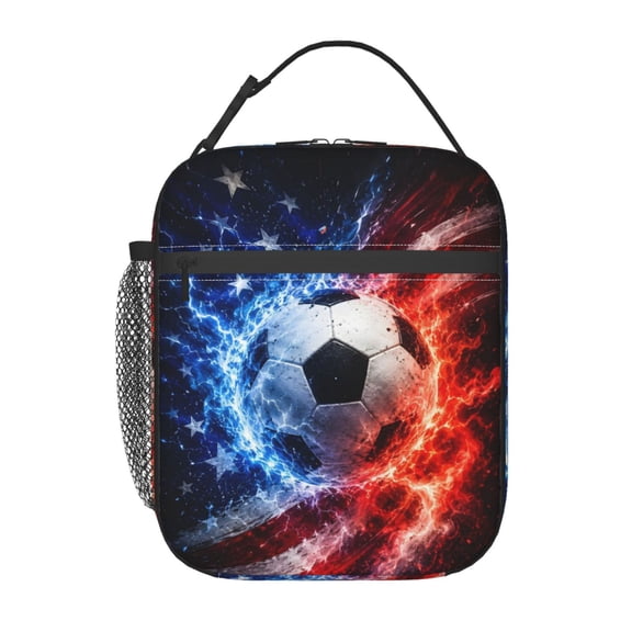 Soccer Ball Patriotic Lunch Bag Reusable Thermal Lunch Box with Handle for Women and Men