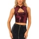 thumbnail image 1 of TANK TOP CORTO SIN MANGAS CON RECORTES EN EL FRENTE PARA MUJERES, AJUSTADO Y CON LENTEJUELAS, COLOR ROJO, 1 of 5
