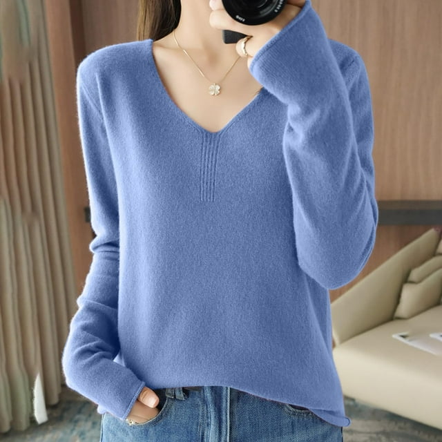 IMENGL Chandails pour Femmes Mode Hiver Couleur Unie, Bleu G, Taille m-2TG