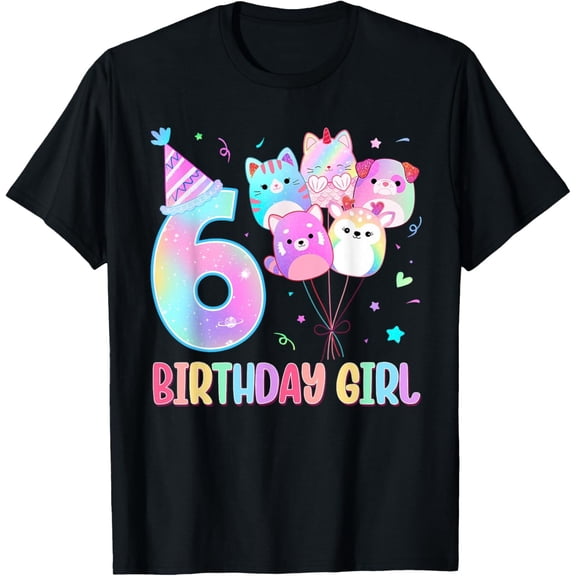Sam Soft Birthday Girl 6Th Birthday Squish Squad Mallow Girls T-Shirt