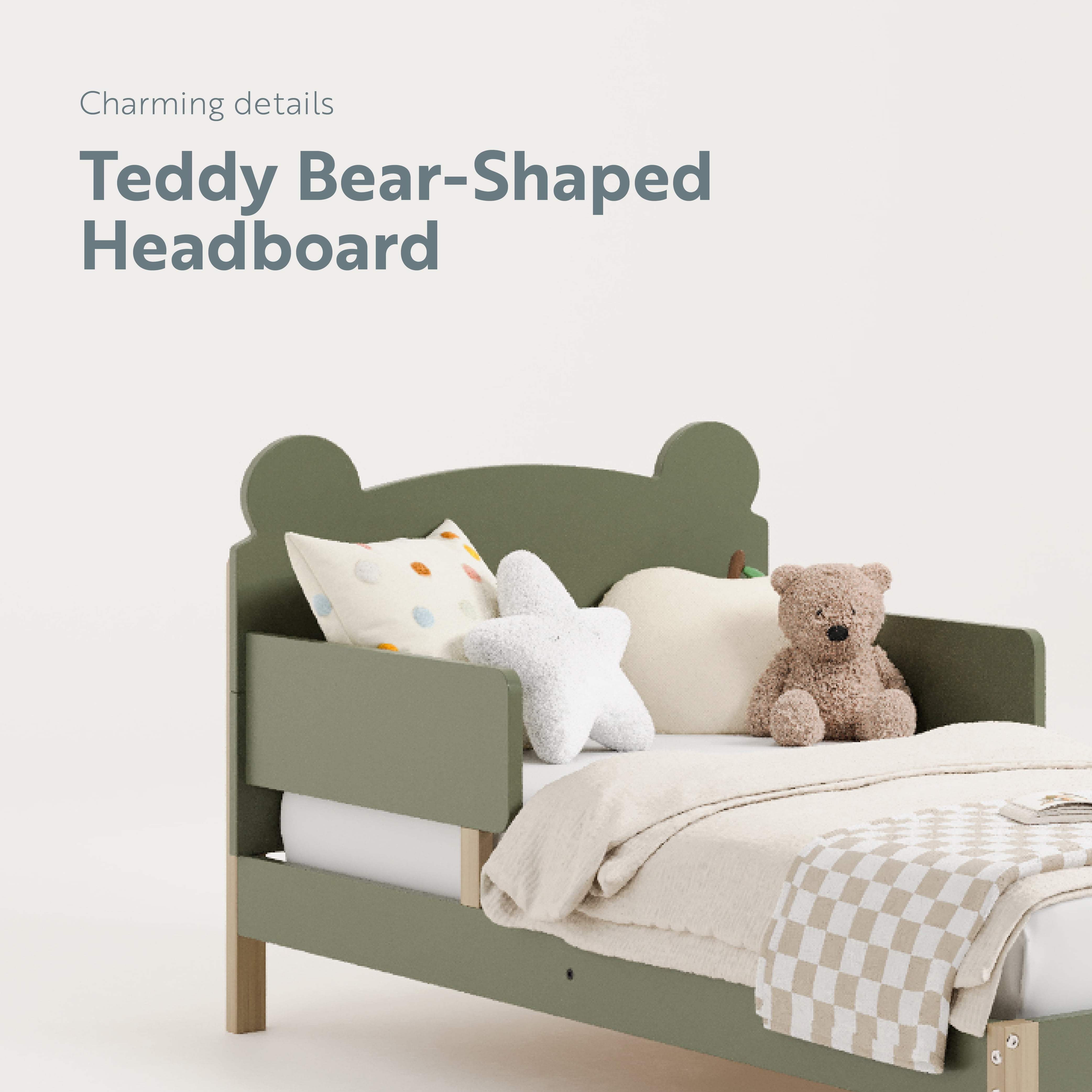 Storkcraft Teddy Bear Toddler Bed, Olive with Driftwood