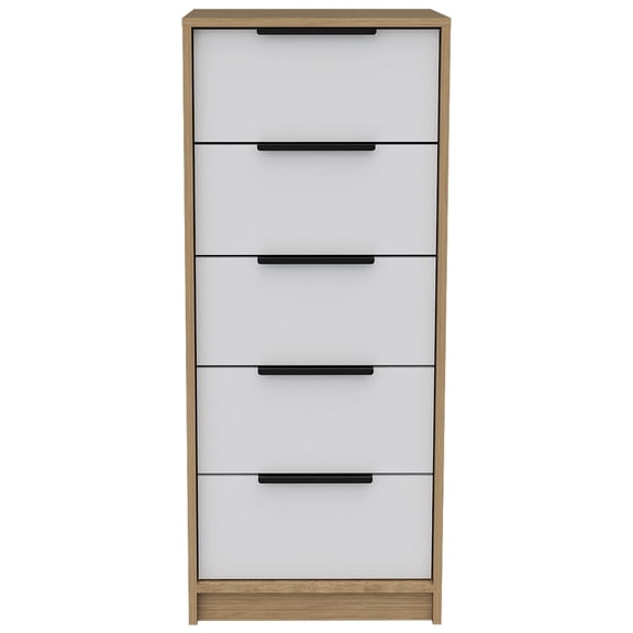 Kaia 5 Drawer Dresser, Vertical Dresser -White / Pine