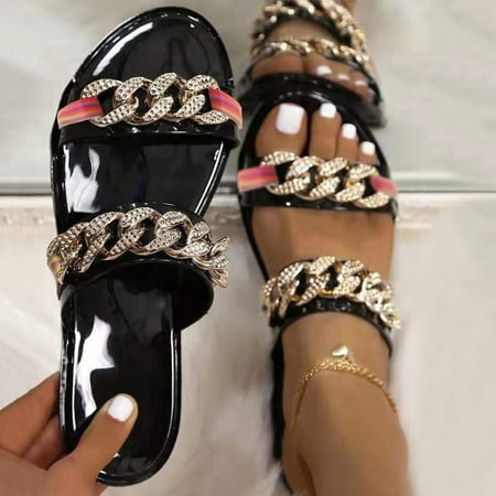 

HIBRO Women s Fashion Summer Chain Casual Flat Comfortable Sandals And Slippers