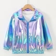 thumbnail image 3 of Krdevn Unisex Kids Metallic Shiny Zip Jacket, Lapel Collar Long Sleeve Fashion Casual Coat Trendy Boys Girls Coat for Spring Fall,Sky Blue, 3 of 9