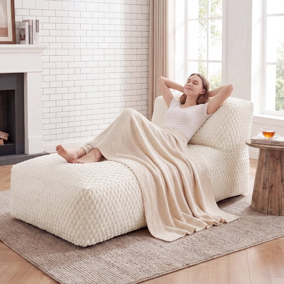 Poshby Big Bean Bag Lounger Chair for Adults, Large Flannel Plush Beanbag Sofa Chair for Living Room or Bedroom, White