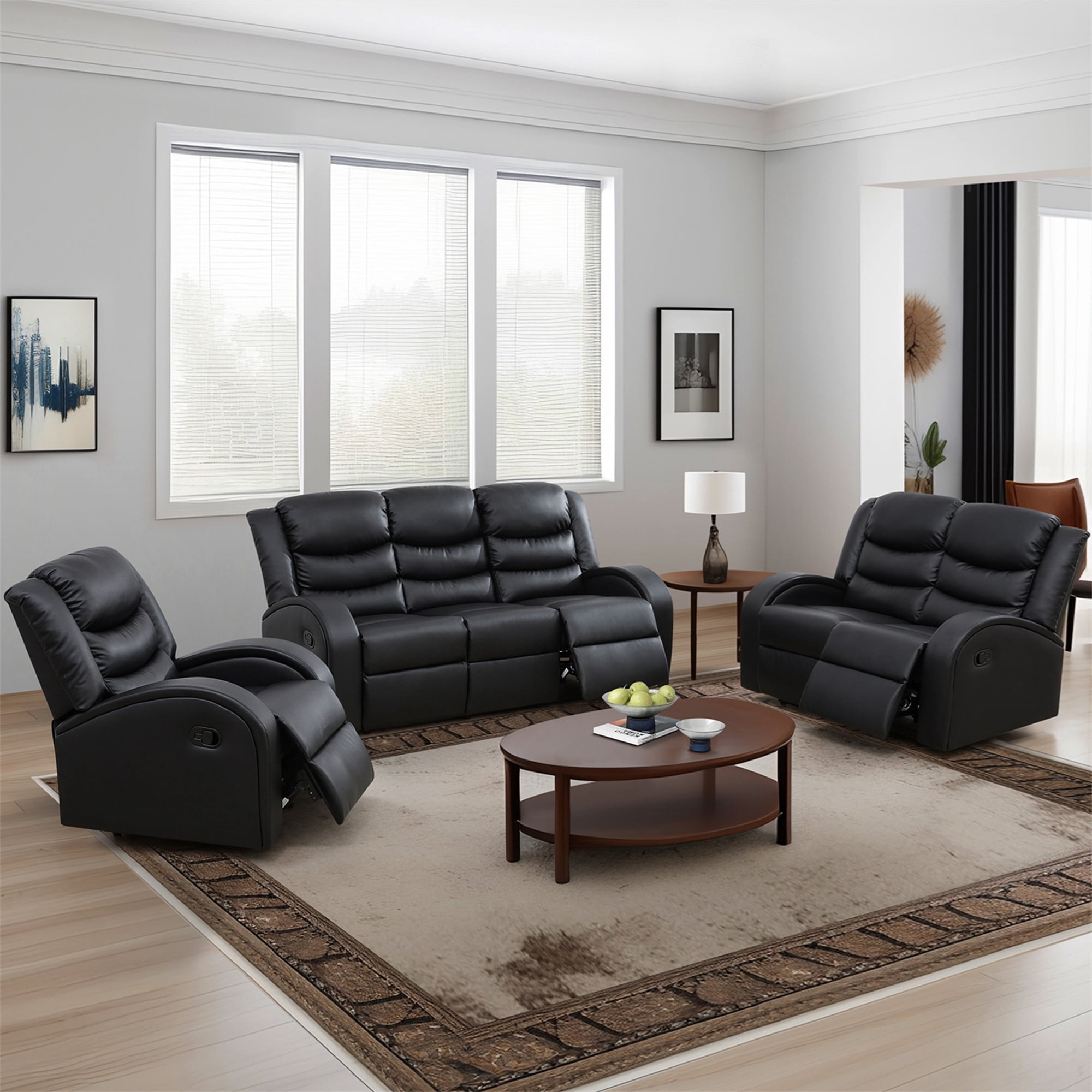 Aukfa Leather Recliner Chair, Overstuffed Single Sofa Armchair for Living Room Bedroom, Black