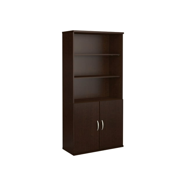 BBF - Bookcase - 5 shelves - 2 doors - wood composite - mocha cherry