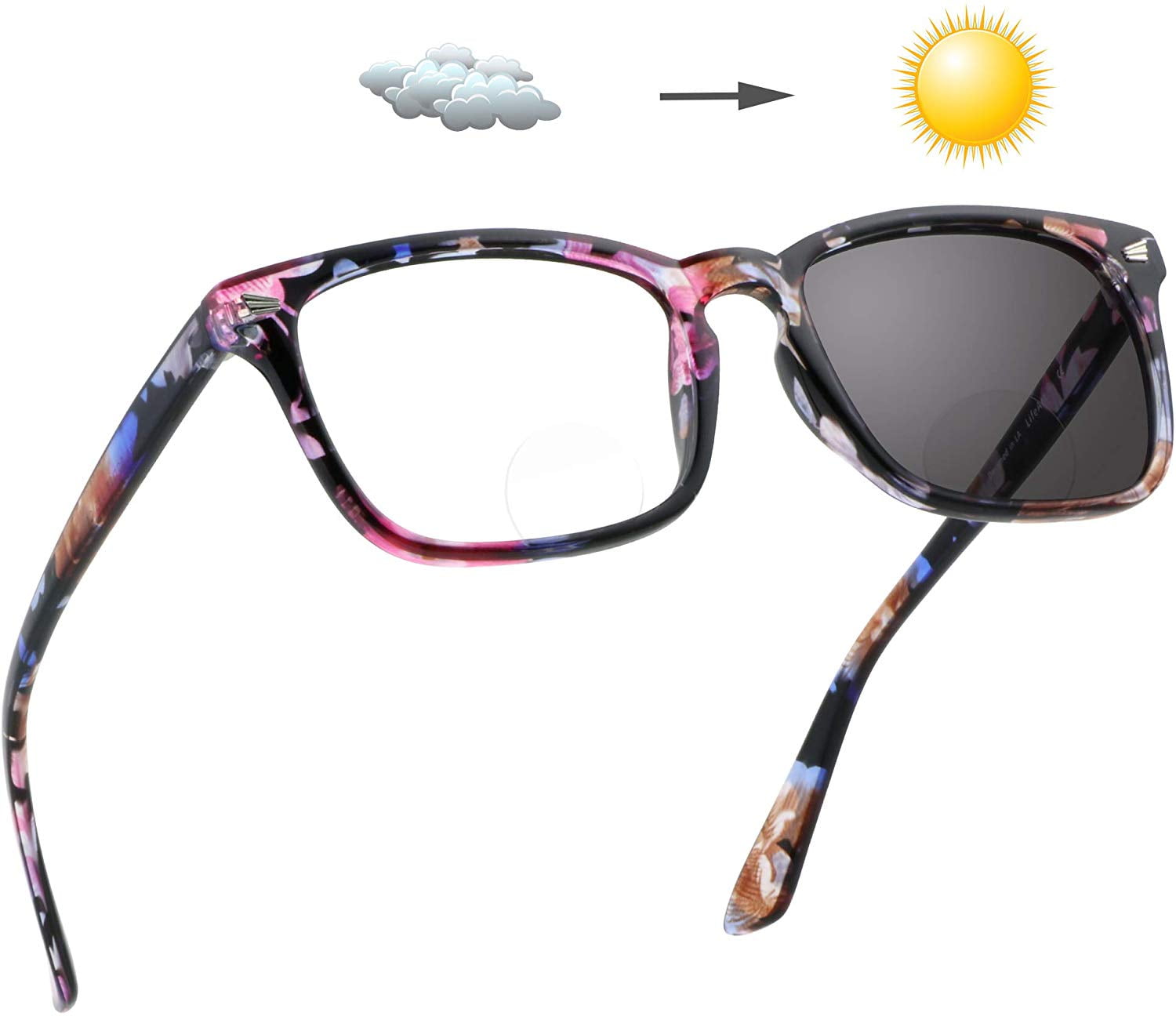 LifeArt Bifocal Reading Glasses, Transition Photochromic Dark Grey