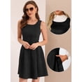 thumbnail image 2 of DARING DIVA Round Neck Sleeveless A-Line Pleated Faux Suede Overall Dress M Black, 2 of 6