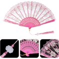 thumbnail image 3 of GIXUSIL Handheld Chinese Folding Fan Lace Hand Fans for Women Foldable Bulk for Party Wedding Church Dancing ，1920s Costume Wedding Bridal Dancing Tea Party(Pink), 3 of 7
