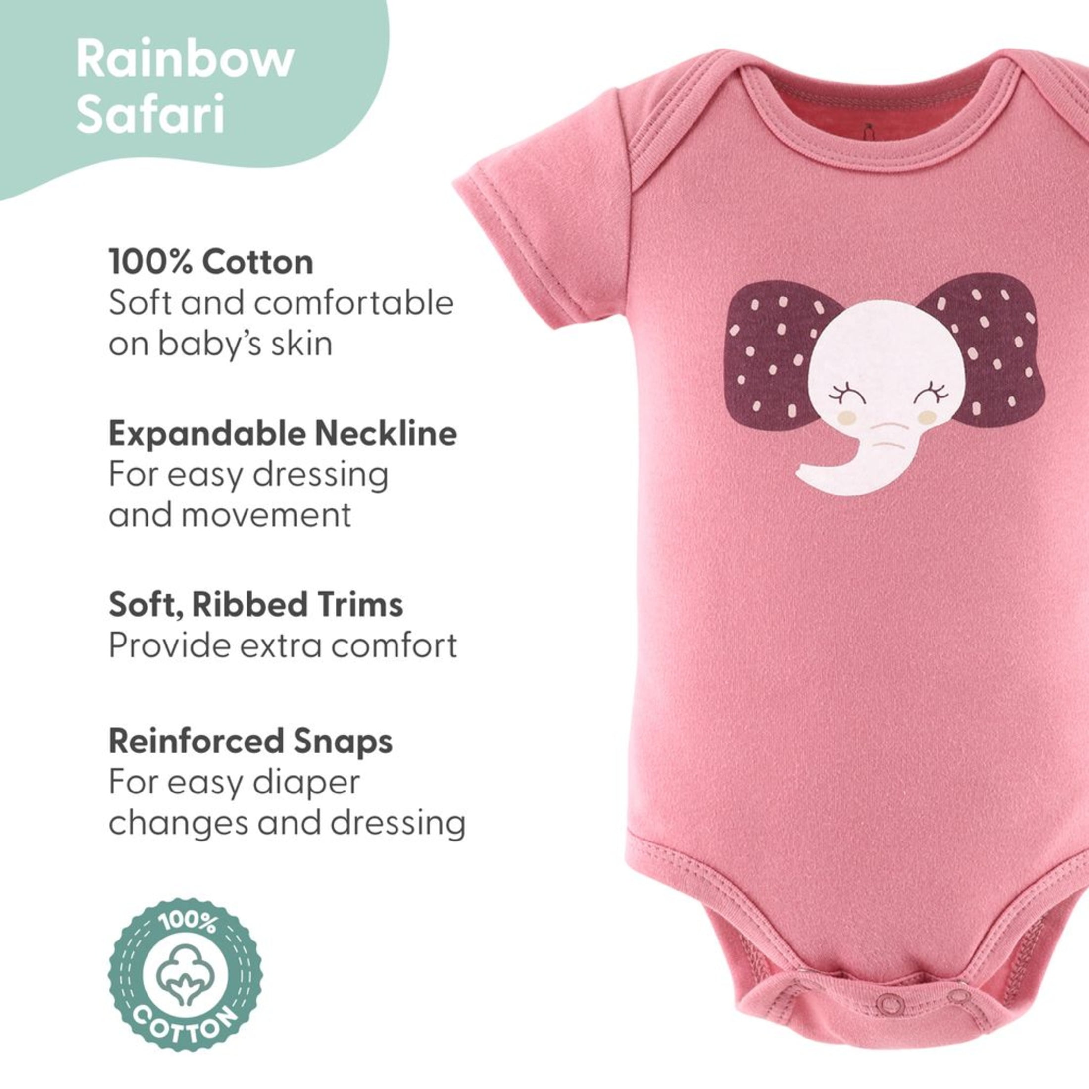 The Peanutshell Baby Girl Bodysuits, 7-Pack, Rainbow Safari