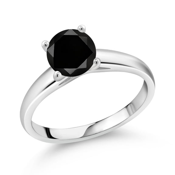 Gem Stone King 1.80 Ct 7mm Round Black Diamond 10K White Gold Ring (Size 5)