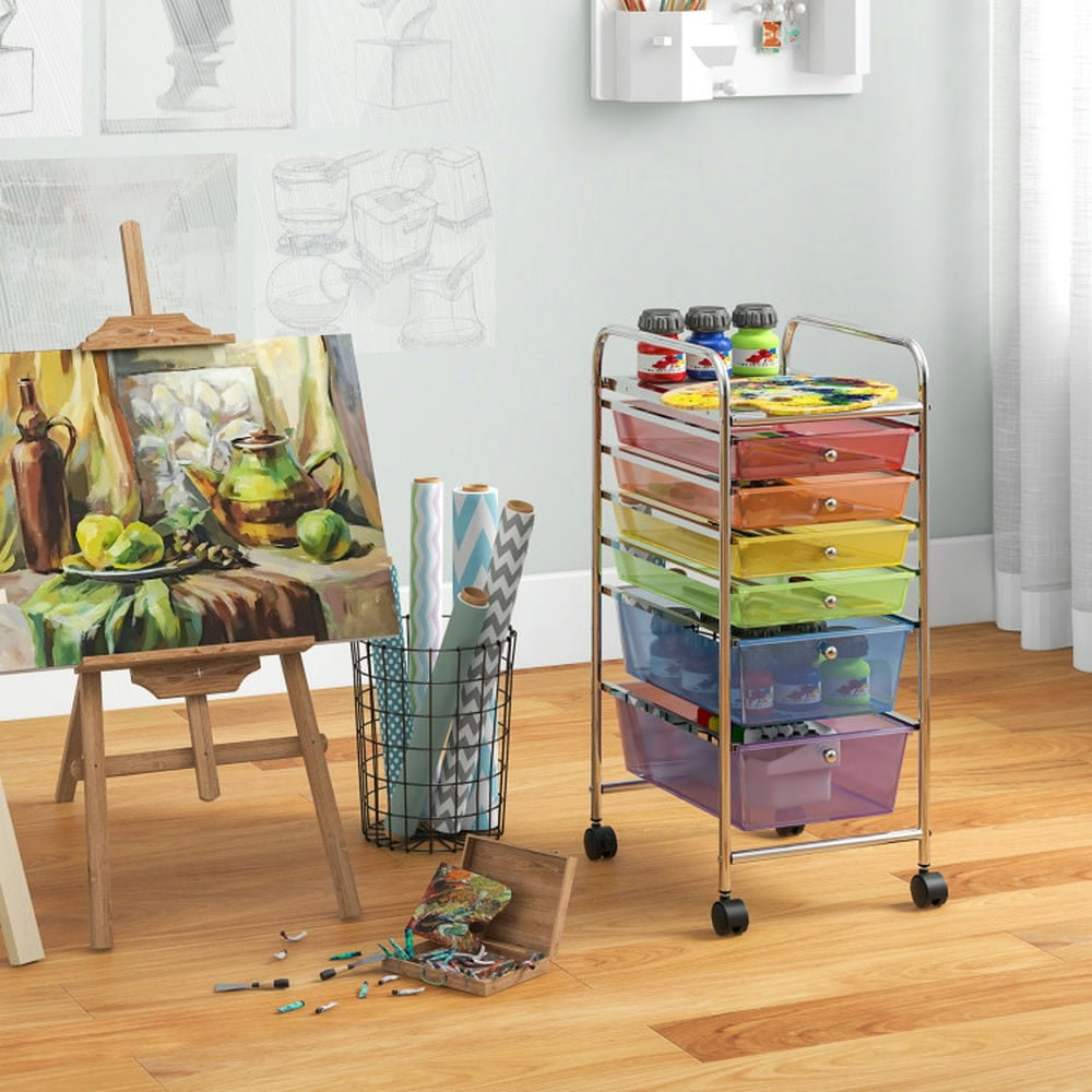 YYAo Filing Cabinet, File Cabinet, 6 Drawers Rolling Storage Cart Organizer-Transparent Multicolor