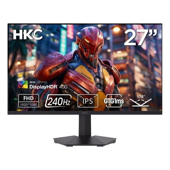 HKC G27H3D 27" 1920×1080 240Hz Gaming Monitor, Full HD Fast IPS Display, 1ms MPRT, HDR400, 90% DCI-P3 Color, HDMI 2.0 + DP 1.4, Hardware Low Blue Light, Tilt Adjustable, VESA Mount – Black