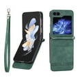 thumbnail image 2 of For Samsung Galaxy Z Flip 5 Case Card Holder,Women Man RFID Blocking PU Leather Flip Cover Wrist Strap Credit Card Holder Slots,Shockproof,Phone Case for Samsung Galaxy Z Flip 5,Green, 2 of 8