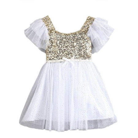 

Stylesilove Infant Toddler Kids Little Girls Princess Ballerina Party Gold Sequin Tulle Flower Dress - 6 Colors