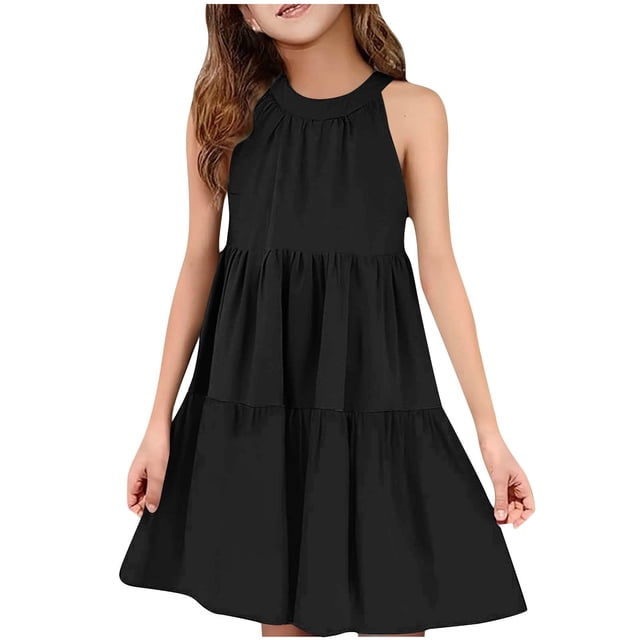 Tranfacy Robe d'Été pour Jeunes Filles, Robe Bohème pour Filles, Robe Mode pour Filles à Col Rond Sans Manches à Empiècements, Robe d'Été Décontractée Ludique et Confortable