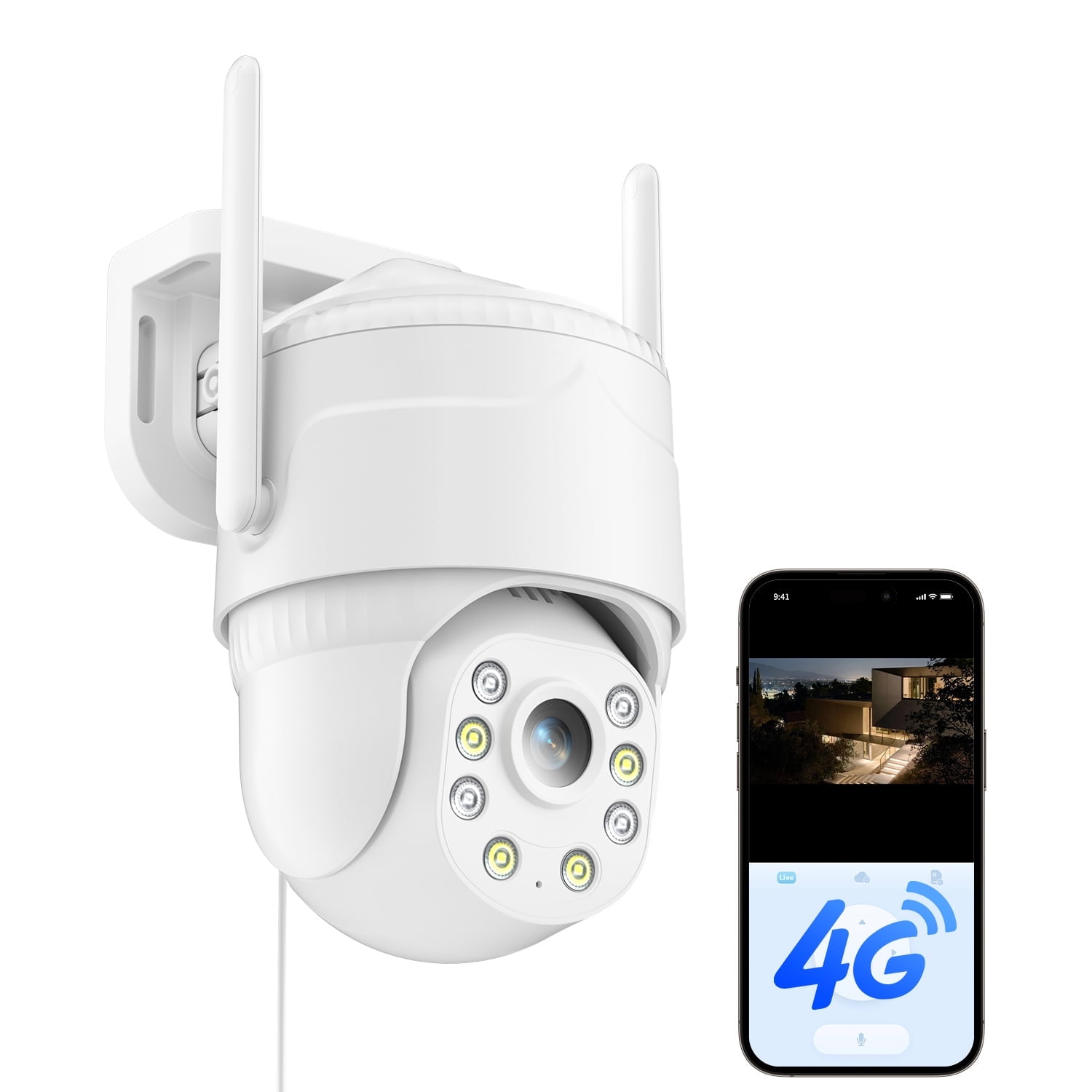 Runofast 4G LTE Cellular Security Camera Wired Indoor/Outdoor, No WiFi Security Cameras Plug-in for 24/7 Recording (White)