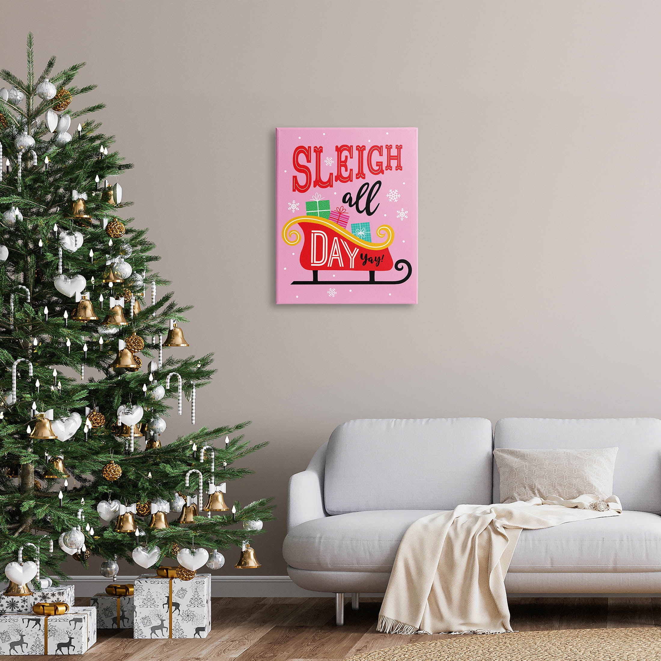 Sleigh All Day Bold Gift Sled Holiday Graphic Art Gallery Wrapped Canvas Print Wall Art
