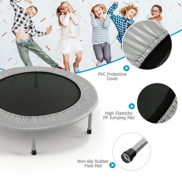 Gymax 38 Folding Mini Trampoline Fitness Rebounder w Safety Pad Silver Black Walmart
