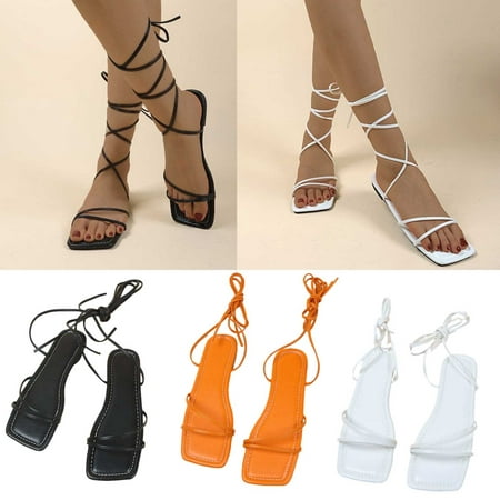 

Cethrio Women s Strappy Flat Sandals- with Pockets Flat Square Toe Strap Strap Wide Width on Clearance White Dressy Sandals/ Slides Size 6