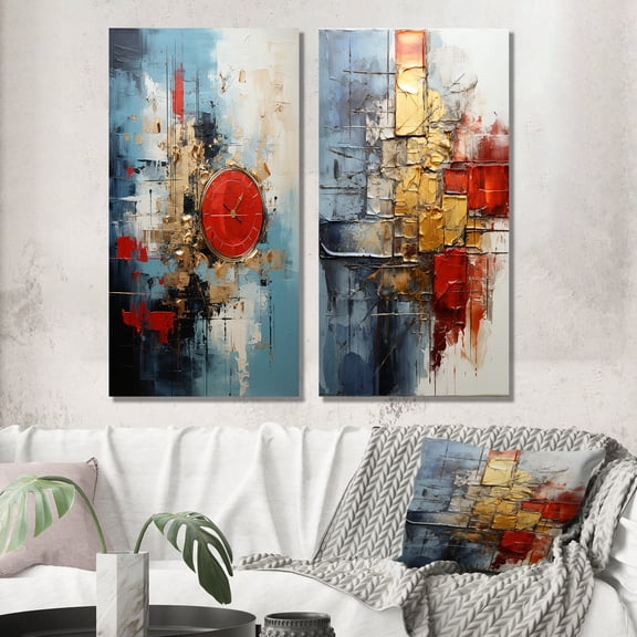 Designart "composition Serenade I" Abstract Collages Wall Art Set Of 2 - Red Abstract Gallery Wall Set For Home Decor