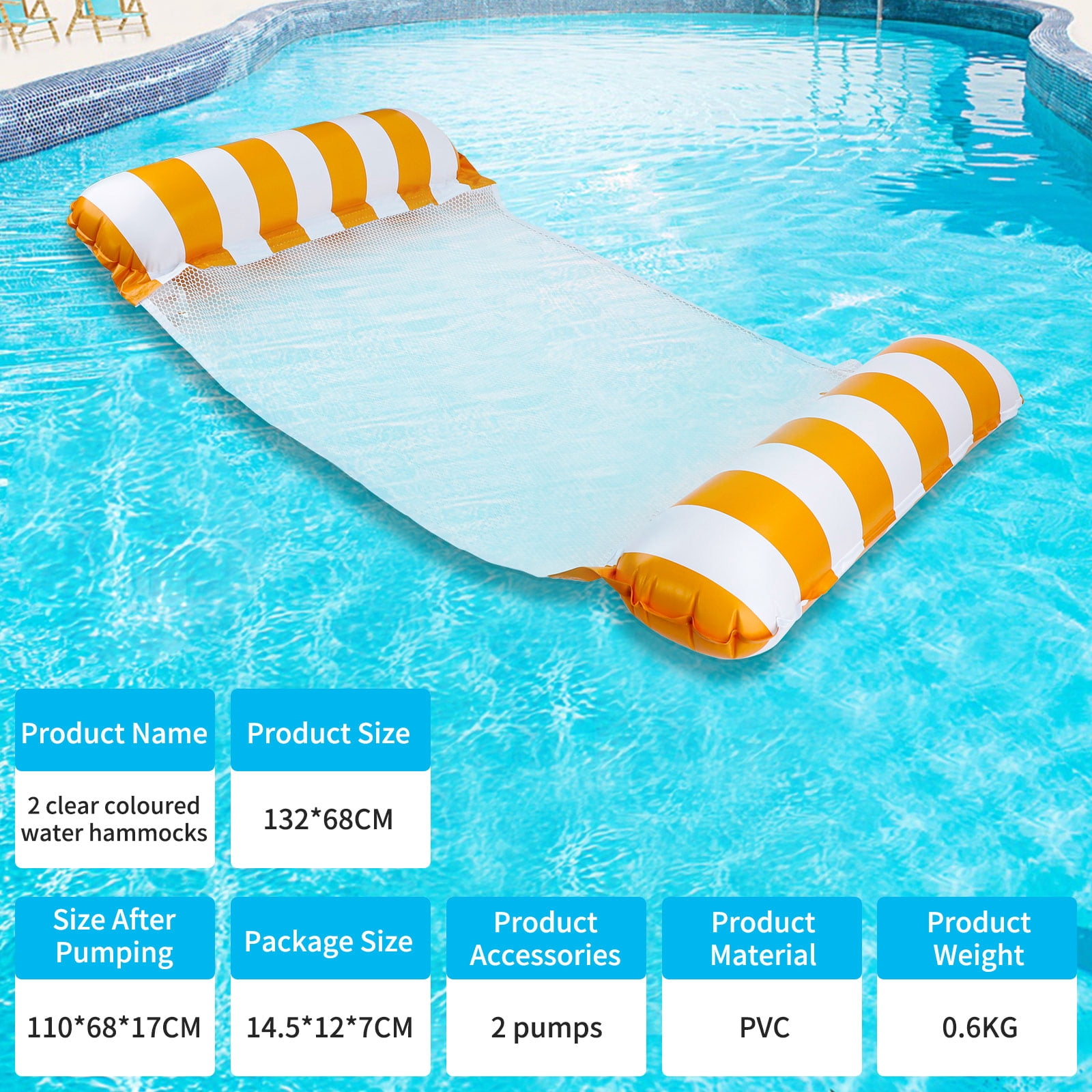 Cyfie Water Floating Hammock Pool Float for Adult Swimming,Inflatable,Portable,Capacity 250 lbs,2 Pack,Orange Dark Blue,Deal on Sale Clearance
